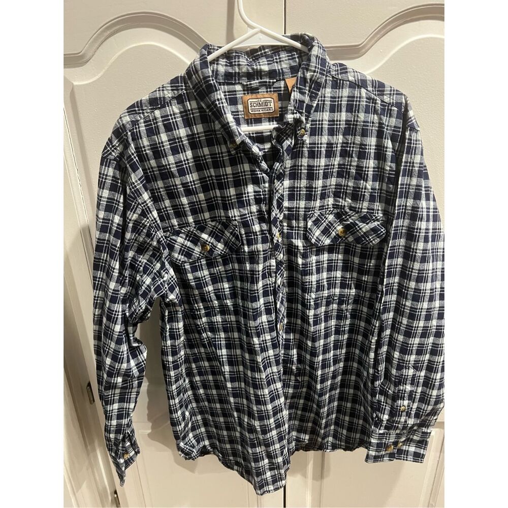 C.E. Schmidt Workwear Shirt Men’s L Blue Plaid Flannel Long Sleeve Western